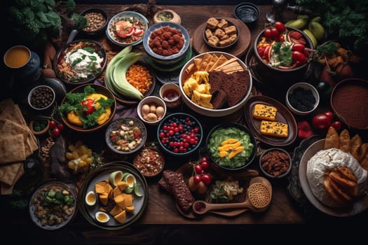 Savor an international buffet showcasing diverse cuisines at a cultural festival (generative AI)