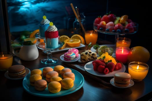Indulge in a midnight buffet complete with desserts and music aboard a luxurious cruise (generative AI)