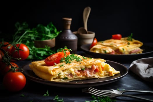 Thin crepes filled with salty ham and gooey melted cheese (generative AI)
