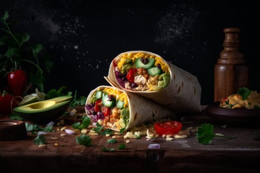 Spicy breakfast burrito in a food truck (generative AI)