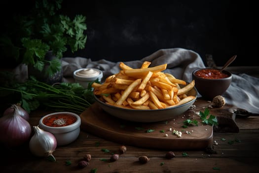 Crispy golden fries with a side of garlic aioli (generative AI)