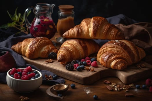 Flaky, buttery croissants served with a perfect cup of coffee while you people watch in a charming Parisian cafe (generative AI)