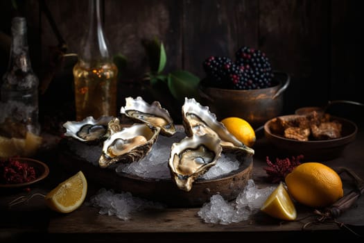 Fresh and delicious oysters, shucked and served by the sea for the ultimate seafood experience (generative AI)