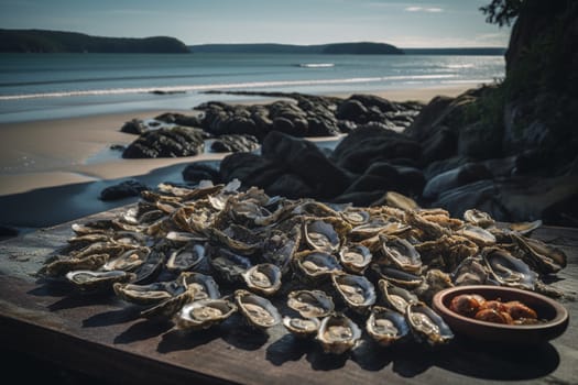 Fresh and delicious oysters, shucked and served by the sea for the ultimate seafood experience (generative AI)