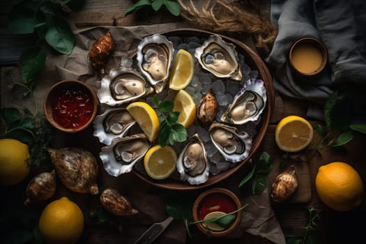 Fresh and delicious oysters, shucked and served by the sea for the ultimate seafood experience (generative AI)
