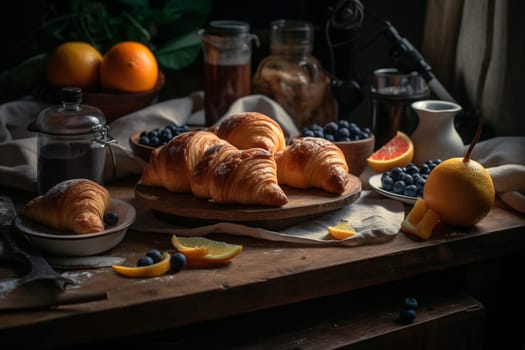 Flaky, buttery croissants served with a perfect cup of coffee while you people watch in a charming Parisian cafe (generative AI)
