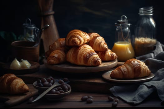 Flaky, buttery croissants served with a perfect cup of coffee while you people watch in a charming Parisian cafe (generative AI)