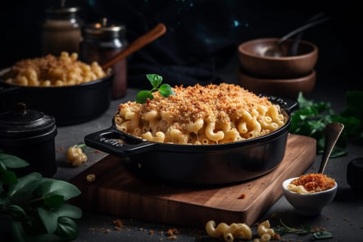 Gooey mac and cheese with a crispy breadcrumb topping (generative AI)