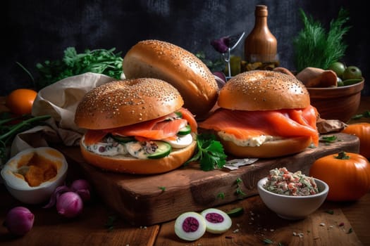 Traditional bagel and lox on a Sunday morning (generative AI)