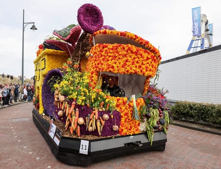 Noordwijk, Netherlands - April 22, 2023: The traditional flowers parade Bloemencorso from Noordwijk to Haarlem in the Netherlands.