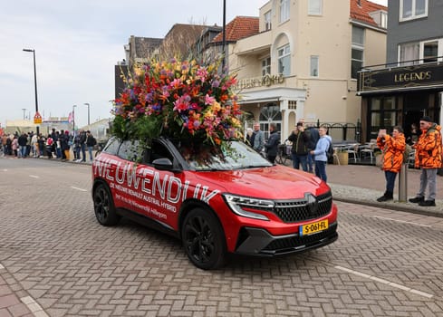 Noordwijk, Netherlands - April 22, 2023: The traditional flowers parade Bloemencorso from Noordwijk to Haarlem in the Netherlands.