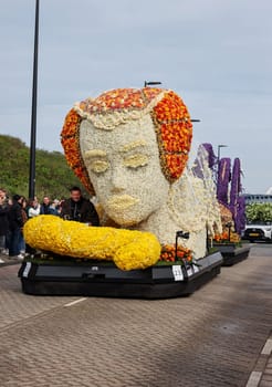 Noordwijk, Netherlands - April 22, 2023: The traditional flowers parade Bloemencorso from Noordwijk to Haarlem in the Netherlands.