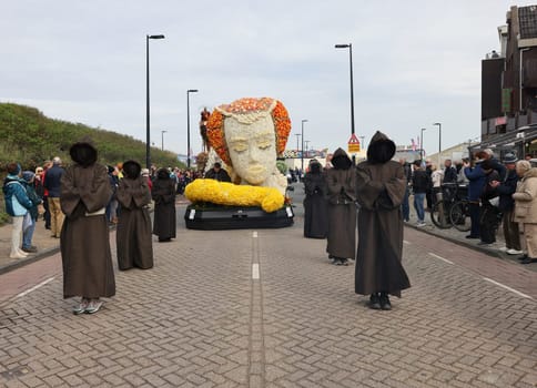 Noordwijk, Netherlands - April 22, 2023: The traditional flowers parade Bloemencorso from Noordwijk to Haarlem in the Netherlands.