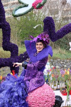 Noordwijk, Netherlands - April 22, 2023: The traditional flowers parade Bloemencorso from Noordwijk to Haarlem in the Netherlands.