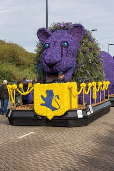 Noordwijk, Netherlands - April 22, 2023: The traditional flowers parade Bloemencorso from Noordwijk to Haarlem in the Netherlands.