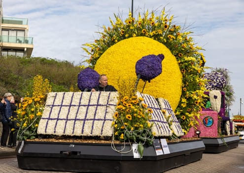 Noordwijk, Netherlands - April 22, 2023: The traditional flowers parade Bloemencorso from Noordwijk to Haarlem in the Netherlands.
