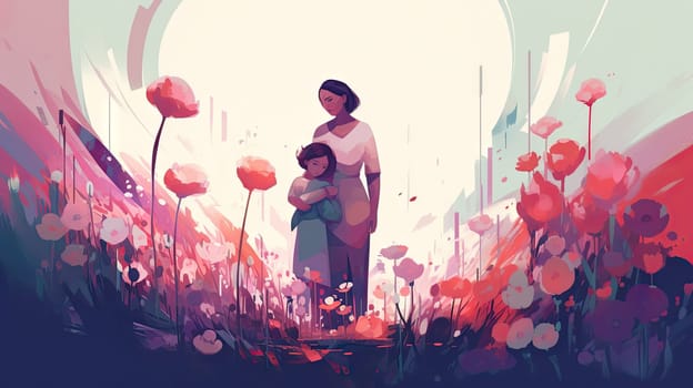 Mother's day flat design, Generative AI, AI generated
