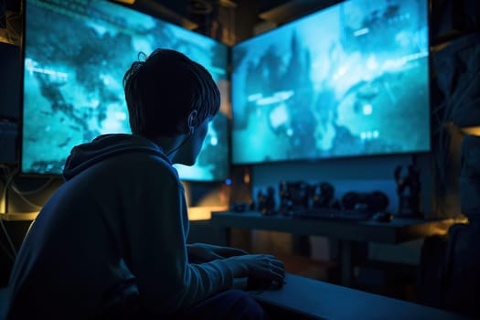 Teenage boy play video game - addiction concept - Generative AI, AI generated