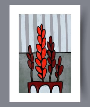 Still life flower nordic plant wall art print. Printable minimal abstract flower poster. Contemporary decorative background with plant. Wall artwork for interior design.