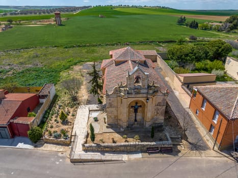 Aerial view of the Church of San Cucufate in Villardefrades Province of Valladolid Spain front view