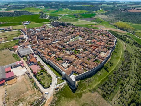Panoramic aerial view of the medieval city of Uruena in Valladolid Spain west view