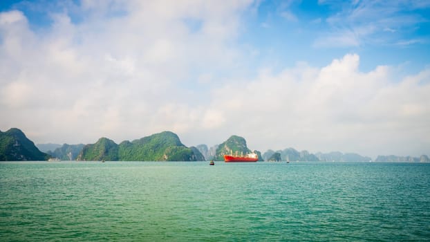 Scenic seascape in Ha Long Bay in Vietnam