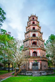 Seven-story pagoda in Thien Mu Temple in Hue, Vietnam