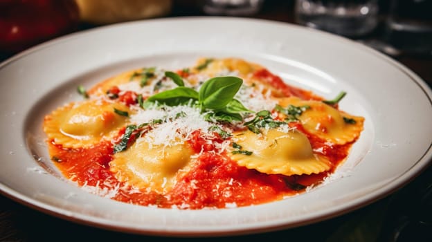 Mouthwatering homemade Ravioli with parmesan - Generative AI