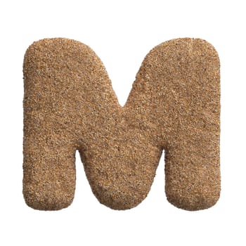Sand letter M - Upper-case 3d beach font isolated on white background. This alphabet is perfect for creative illustrations related but not limited to Holidays, travel, ocean...