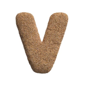 Sand letter V - Capital 3d beach font isolated on white background. This alphabet is perfect for creative illustrations related but not limited to Holidays, travel, ocean...