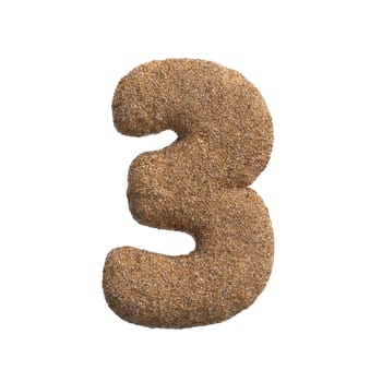 Sand number 3 - 3d beach digit isolated on white background. This alphabet is perfect for creative illustrations related but not limited to Holidays, travel, ocean...