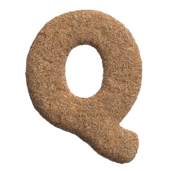 Sand letter Q - large 3d beach font isolated on white background. This alphabet is perfect for creative illustrations related but not limited to Holidays, travel, ocean...