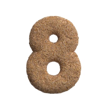 Sand number 8 - 3d beach digit isolated on white background. This alphabet is perfect for creative illustrations related but not limited to Holidays, travel, ocean...