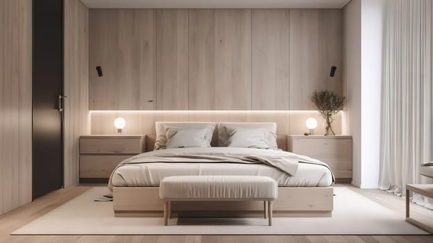 Minimalist and modern Bedroom - generative AI - AI generated