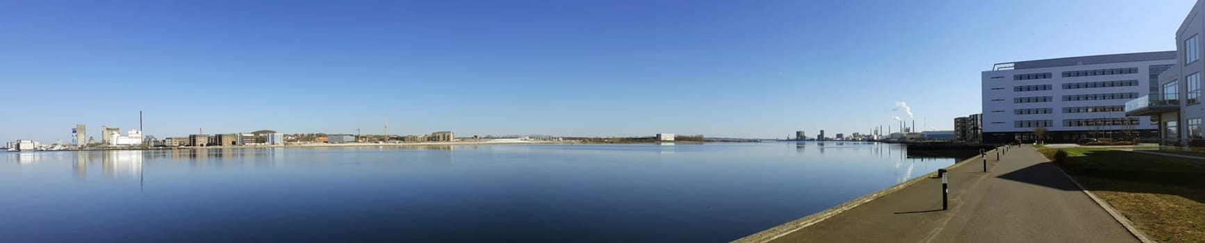 Panoramic view of the city of Aalbord Limfjord, city and industrial area