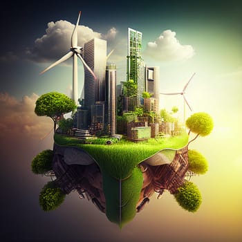 AI generated Illustration green energy sources in a modern city world