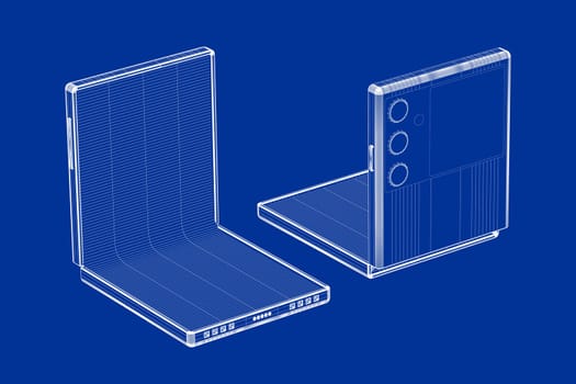 3D wire-frame models of foldable smartphones