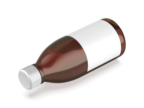 Glass medical bottle with blank label on white backround