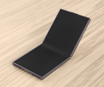 Foldable smartphone on wooden desk