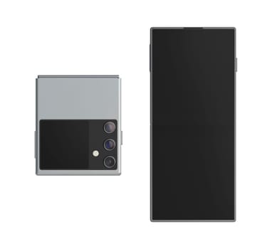 Front view of folded and unfolded smartphones, isolated on white background