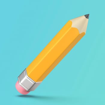 Cartoon style yellow wooden pencil with eraser