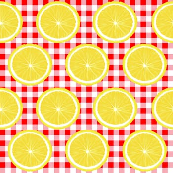 Lemon slices on tablecloth pattern seamless background