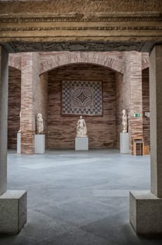 Merida, Spain - December 20th, 2017: National Museum of Roman Art in Merida, Spain. Side view of first floor