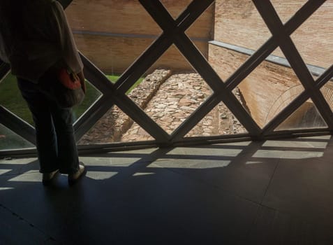 Ancient Roman road at Emerita Augusta City. View from National Museum of Roman Art in Merida, Spain