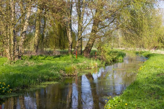 German countryside landscape, Fleuth river in Issum, Lower Rhine Region, Germany