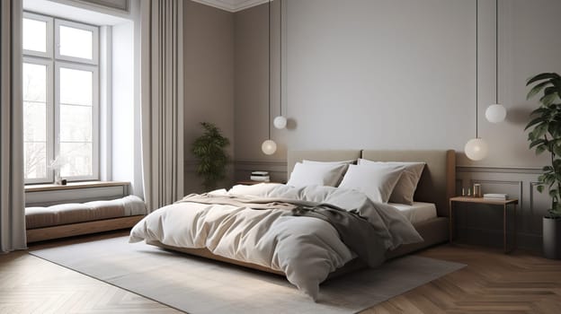 Minimalist and modern Bedroom - generative AI - AI generated