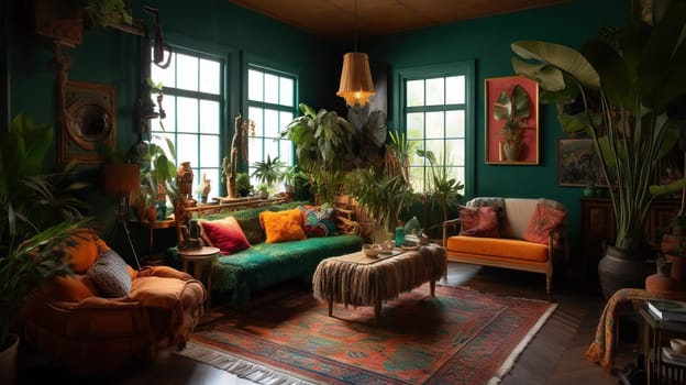 Tropical Living Room - generative AI - AI generated