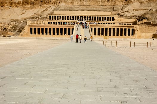 Luxor, Egypt - April 16 2008: Tourists visiting the temple of Hatshepsut, Luxor, Egypt