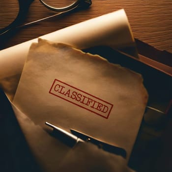 Close up of classified document papers