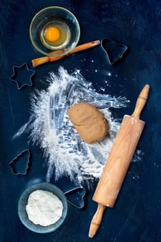 Preparing for baking and decorating Christmas gingerbread cookies. View from above